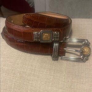 Brighton Croc-Embossed Brown Belt with Silver and Gold Accents